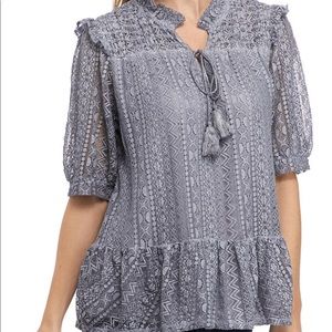 Cupio Lace Ruffle Peplum Hem Top